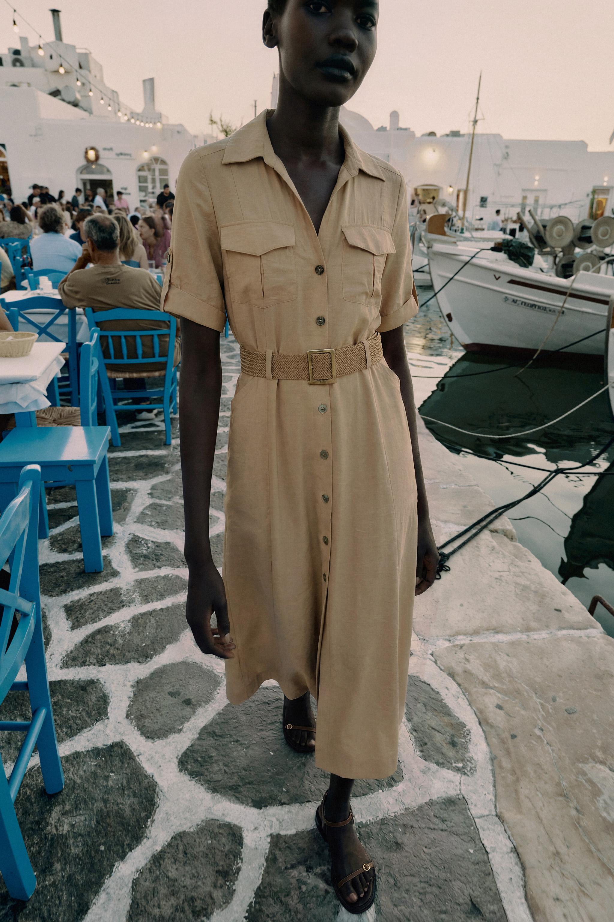 BELTED MIDI SHIRT DRESS